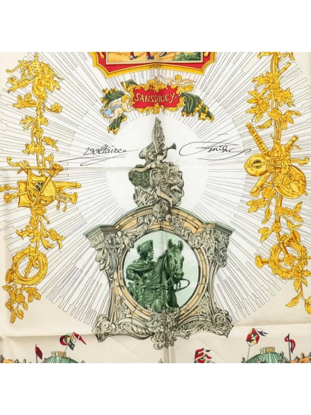 Hermes Carre 90 Sanssouci Palace Scarf Black Multicolor Silk